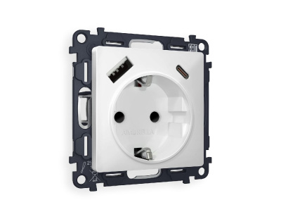 Комплект механизма розетки 2USB A+C 20W (быстрая зарядка) с/з Ambrella Volt Alfa MA130010