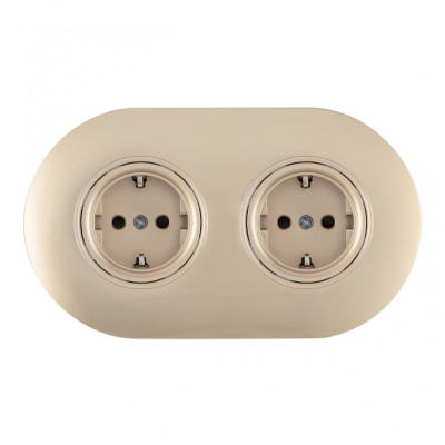 Круглая розетка двойная (двухпостовая) с/з и шторками Arte Milano SET08-2-40-1x2 shampan