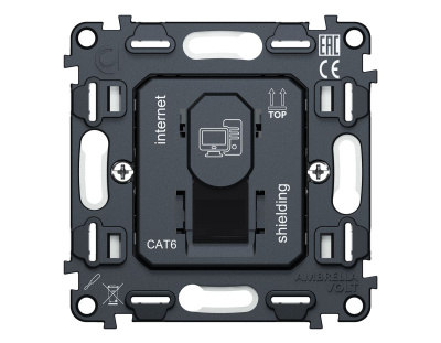Механизм компьютерной розетки RJ-45 (8P8C) CAT6A экранированной с автоматической защитной шторкой QUANT Ambrella Volt VM185