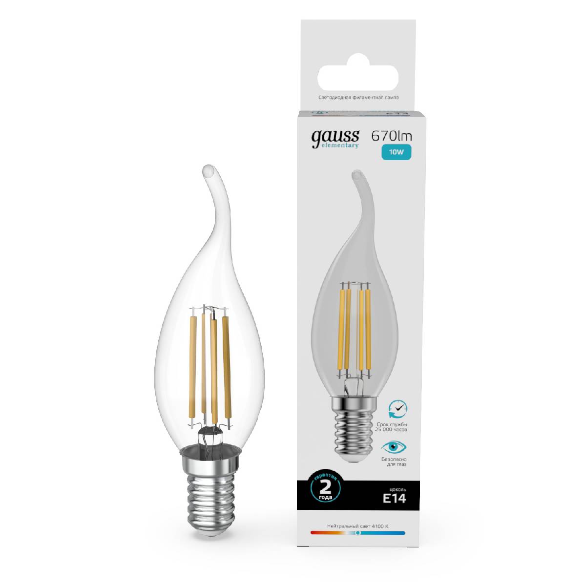 Лампа светодиодная Gauss Filament Elementary E14 10W 4100K 42120