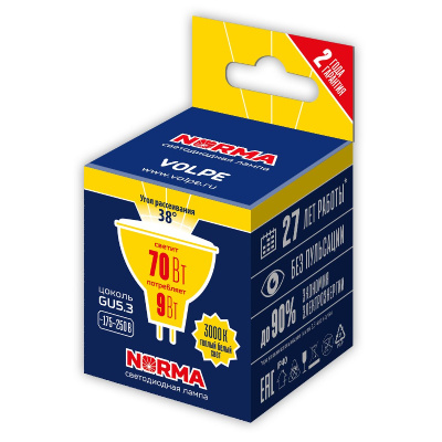 Лампа светодиодная Volpe Norma LED-JCDR-9W/3000K/GU5.3/38D/NR UL-00011193