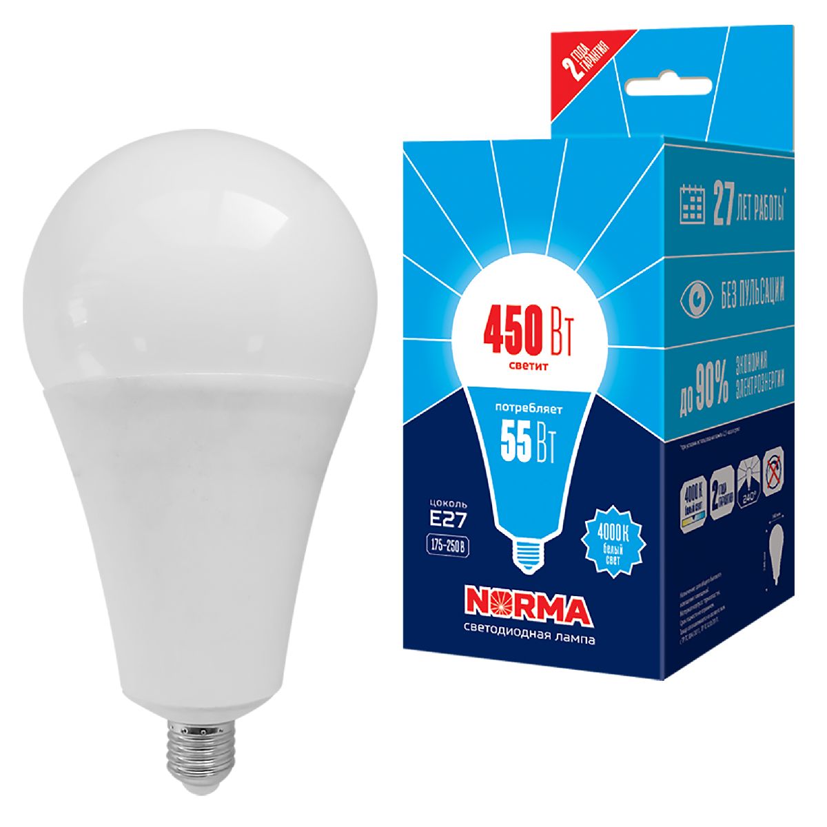 Лампа светодиодная Volpe Norma LED-A140-55W/4000K/E27/FR/NR картон UL-00005614