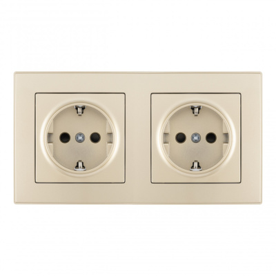 Розетка двойная (двухпостовая) с/з и шторками Arte Milano SET06-2-40-1x2 shampan