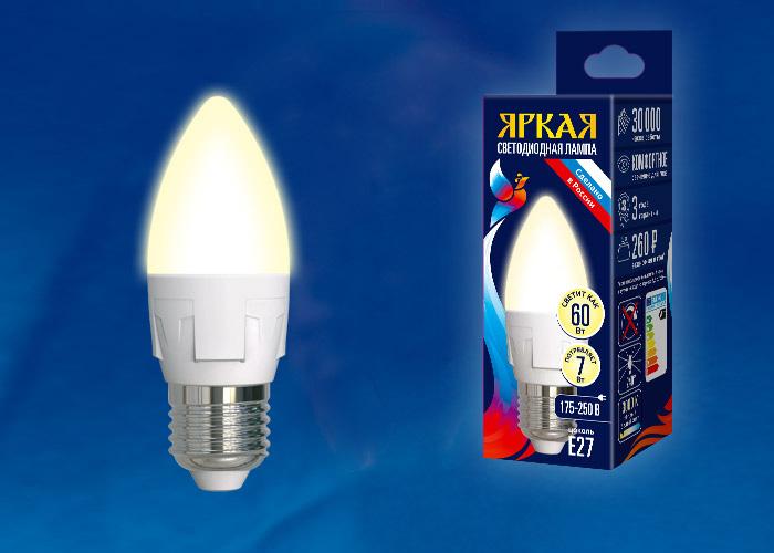 Лампа светодиодная (UL-00002413) Uniel E14 7W 3000K матовая LED-C37 7W/WW/E14/FR PLP01WH