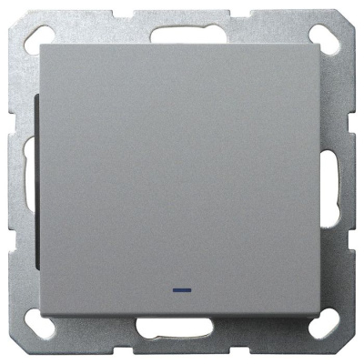 Выключатель со светодиодом одноклавишный Jasmart в комплекте с накладкой 10A 250V цвет алюминий G3011NS