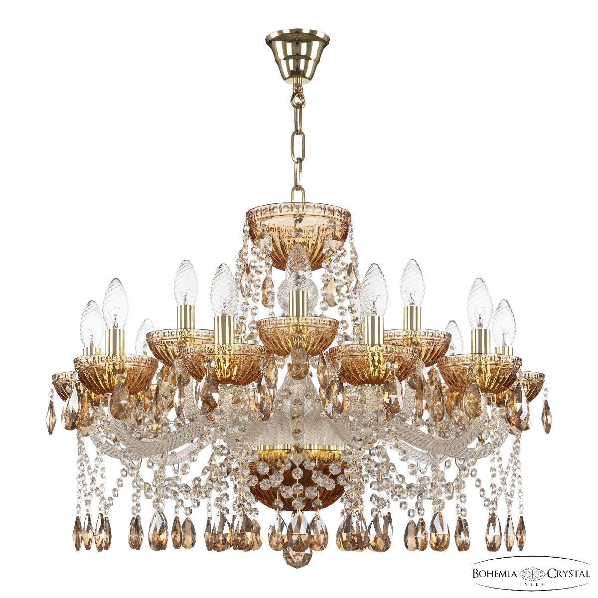 Подвесная люстра Bohemia Ivele Crystal 5413/10+5/240 G Amber/M-1G K721