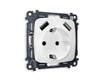 Комплект механизма розетки 2USB A+A 18W (быстрая зарядка) с/з Ambrella Volt Omega MO129010