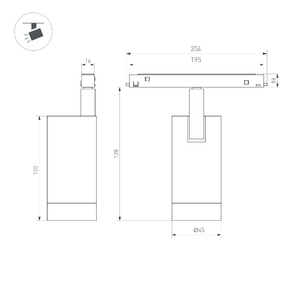 Трековый магнитный светильник Arlight MAG-FLEX-SPOT-R45-12W Warm3000 (BK, 24 deg, 48V) 047202