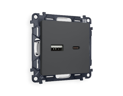 Комплект механизма розетки 2USB A+C 20W (быстрая зарядка) Ambrella Volt Alfa MA911010