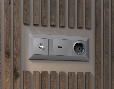 Комплект механизма TV розетки SAT 5-2400MHz 3.5dB Alfa Сталь матовый Quant Ambrella Volt MA513050 (AP5130, VM215)