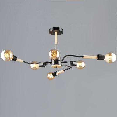 Люстра на штанге Reluce 10070-0.3-06 BK+WOOD