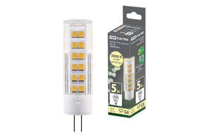 Лампа светодиодная TDM Electric G4 5W 3000K прозрачная SQ0340-0213