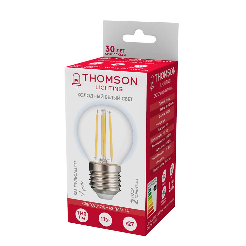 Лампа светодиодная филаментная Thomson E27 11W 6500K шар прозрачный TH-B2340