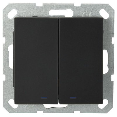 Выключатель двухклавишный Jasmart перекрестный со светодиодами с накладкой 10A 250V черный матовый (soft touch) G3023NPB