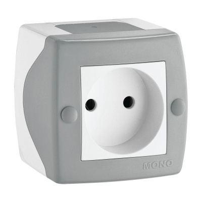 Розетка на 1 пост без заземления Mono Electric Octans IP20 16А 250В бело-серый 104-020006-116