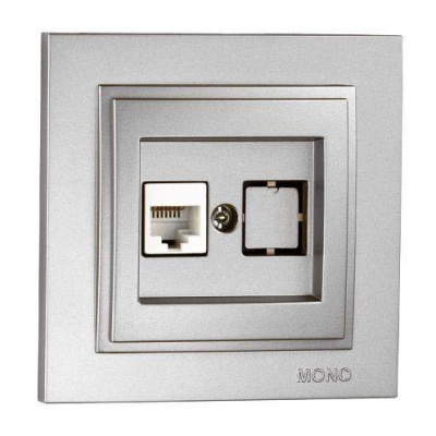 Розетка компьютерная Rj45 Cat6 Mono Electric Despina серебро 102-212105-125