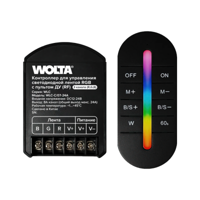 Контроллер 3-канальный для светодиодной ленты RGB 12-24В, 24А с пультом RF WOLTA WLC-C/07-24A