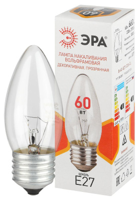 Лампа накаливания Эра B-60-E27-230-CL свечка Б0066524
