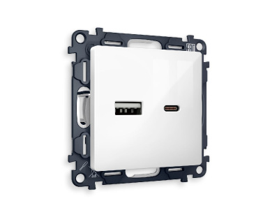 Комплект механизма розетки 2USB A+C 20W (быстрая зарядка) Ambrella Volt Alfa MA111010