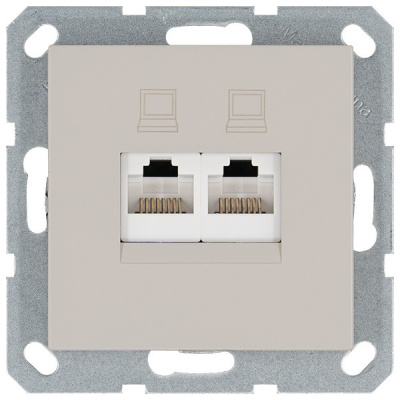 Интернет розетка 2х терминальная 6 категория, цвет тауп Jasmart G6108T