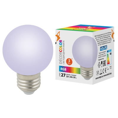 Лампа светодиодная Volpe Decor color LED-G60-3W/RGB/E27/FR/С UL-00006960