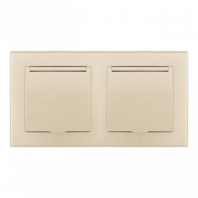 Розетка двойная (двухпостовая) с/з и шторками Arte Milano SET06-2-41-1x2 shampan