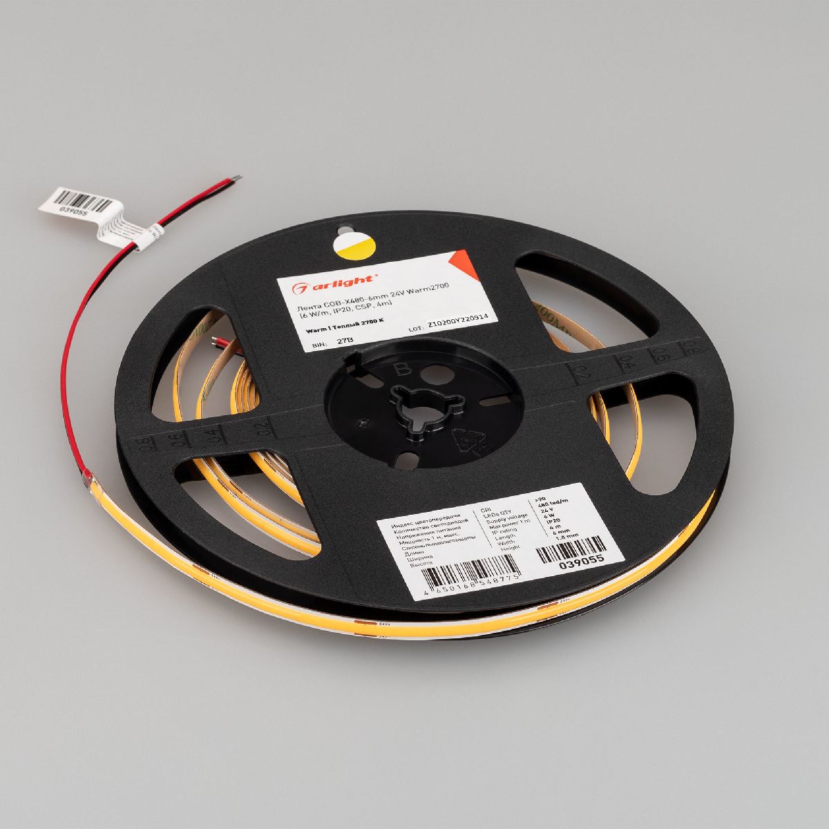 Светодиодная лента Arlight COB-X480-6mm 24V Warm2700 6 W/m, IP20, CSP, 4m 039055