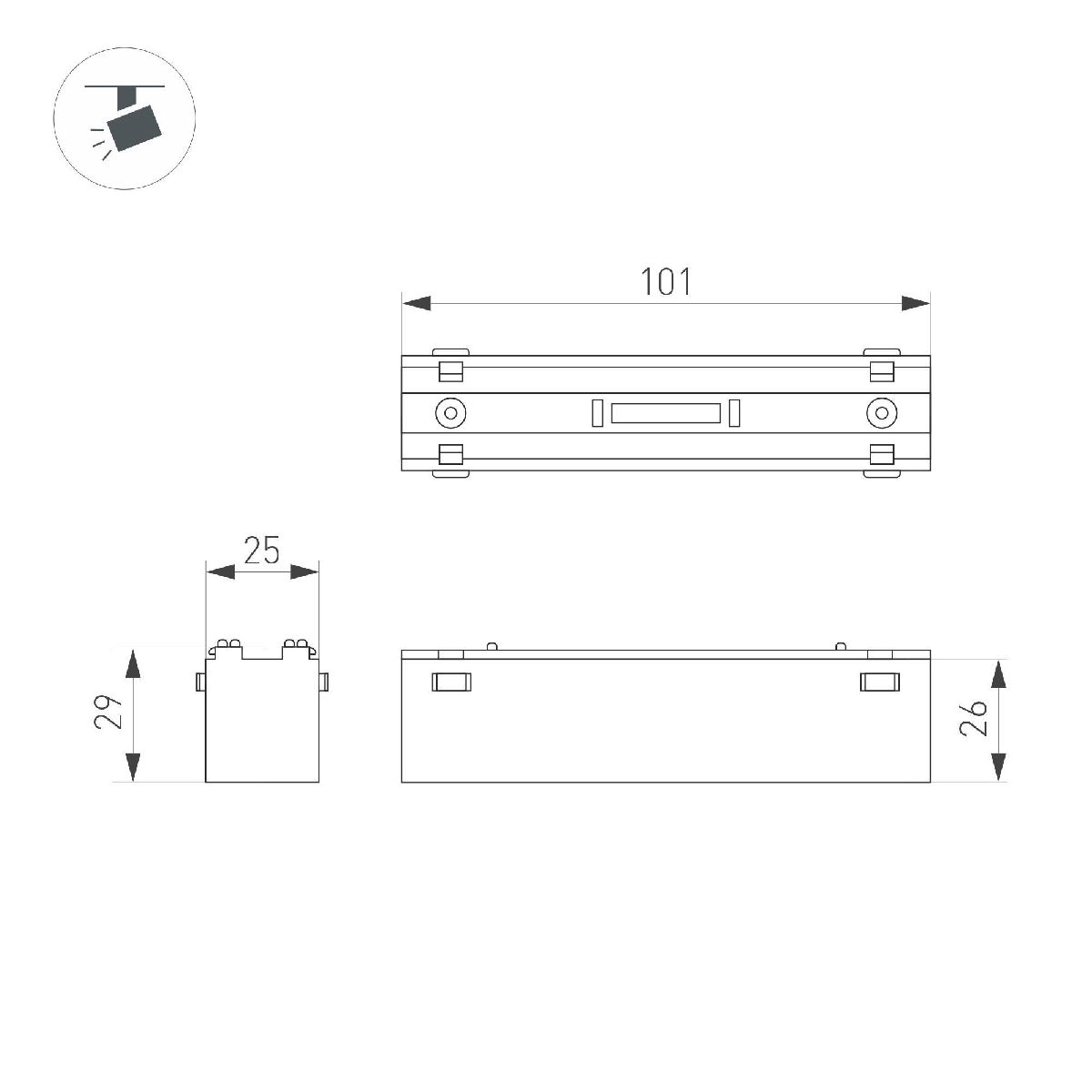 Трековый магнитный светильник Arlight MAG-VIBE-LASER-L101-6W Warm3000 (WH, 24 deg, 48V) 044417