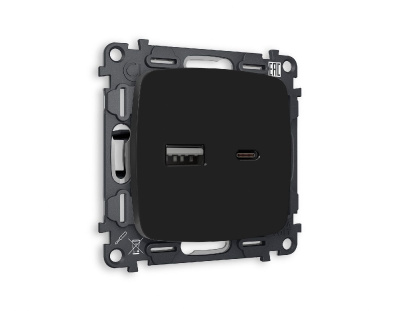 Комплект механизма розетки 2USB A+C 20W (быстрая зарядка) Ambrella Volt Omega MO811010