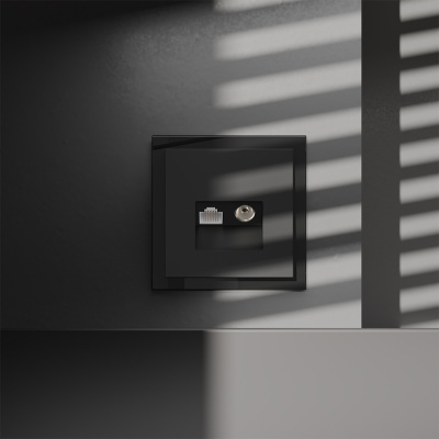 Розетка телевизионная встраиваемая Voltum S70 TV+RJ45 кат. 6, (черный матовый) VLS060708