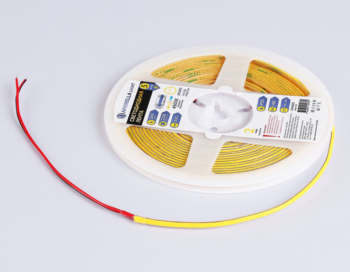 Светодиодная лента Ambrella Light Illumination COB 384Led/ 7W m/ 24V IP20 4500K/ 5m*3mm*2mm (2 конт.) GS4602