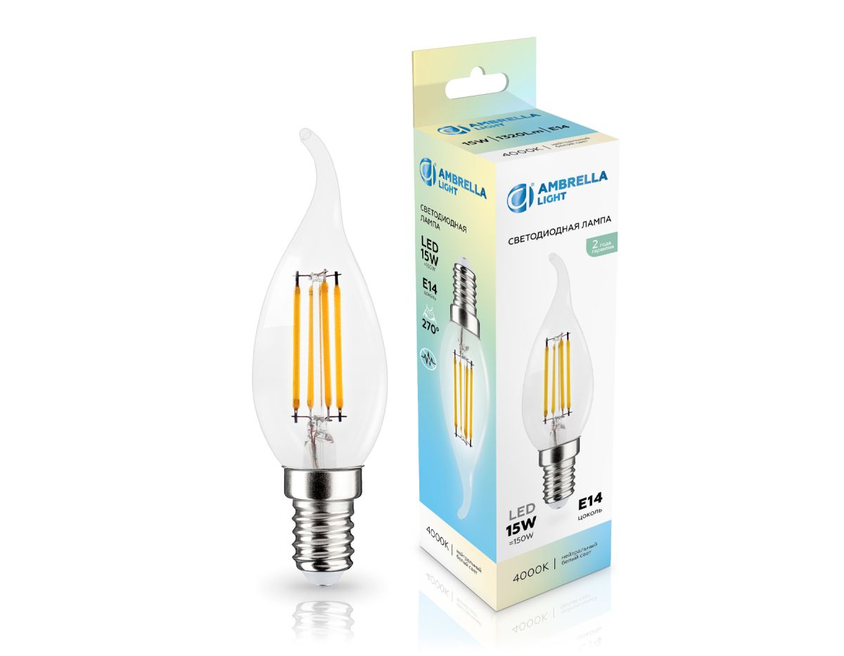 Филаментная светодиодная лампа Ambrella Light Bulbing E14 15W 4000K свеча на ветру 351524