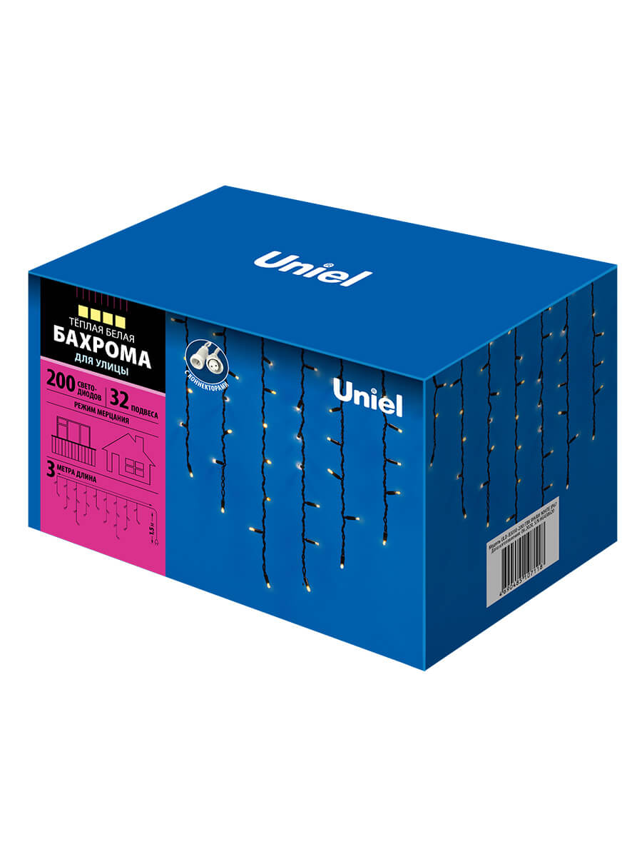 Уличная светодиодная гирлянда Uniel бахрома (UL-00003934) теплый белый ULD-B3010-200/TBK Warm White IP67