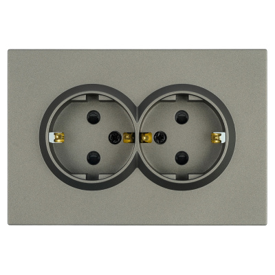 Розетка 2-местная с защитной шторкой Stekker Эмили с/з 250В 16А RST16-5114-09 антрацит soft touch 49934