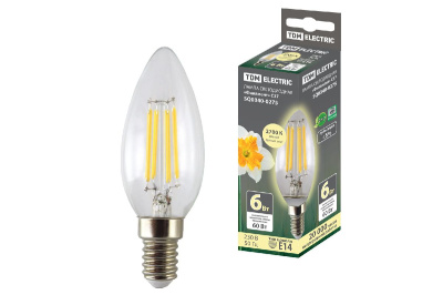 Лампа светодиодная филаментная TDM Electric Е14 6W 2700K прозрачная SQ0340-0275