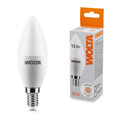 Светодиодная лампа WOLTA 12Вт 4000K Е14 свеча матовая 25SC12E14