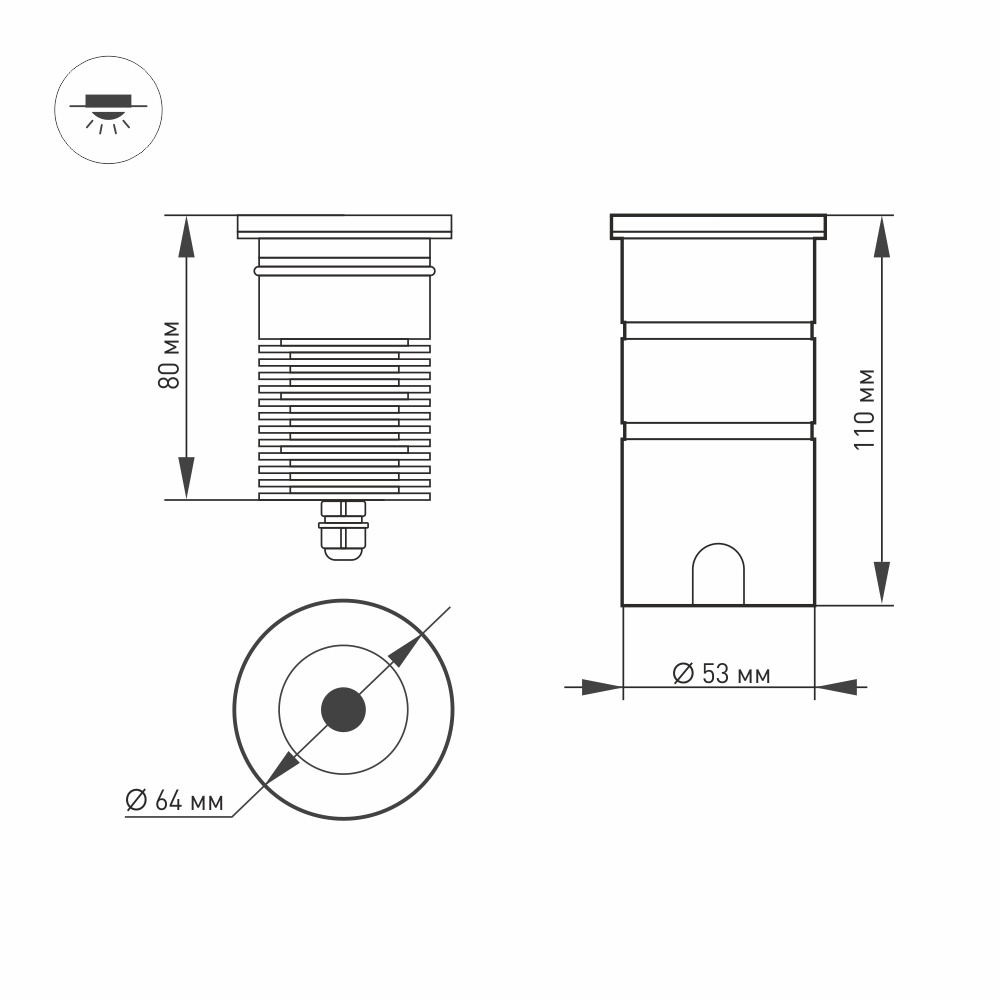 Грунтовый светильник Arlight LTD-GROUND-R65-6W Warm2700 (SL, 24 deg, 230V) (IP67 Металл) 060623