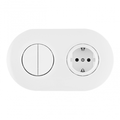 Выключатель круглый двухклавишный с розеткой с/з и шторками Arte Milano SET08-2-40-1-30-2 white
