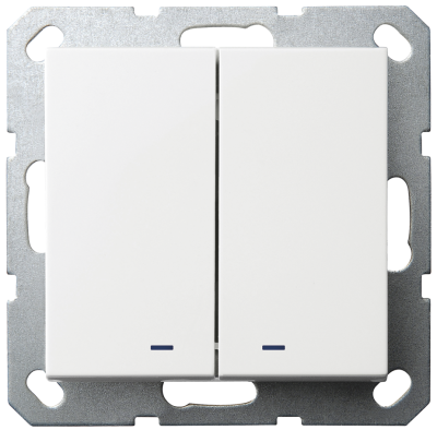 Выключатель двухклавишный перекрестный Jasmart со светодиодами с накладкой 10A 250V белый глянцевый G3023NW