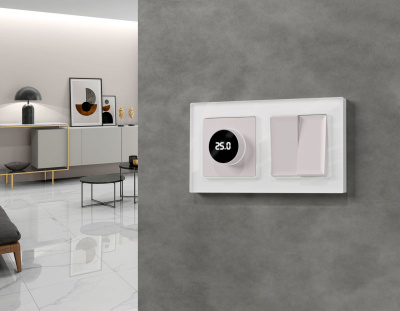 Лицевая панель Alfa (Жемчуг) для терморегулятора теплого пола с цифровым дисплеем Quant Ambrella Volt AP2058