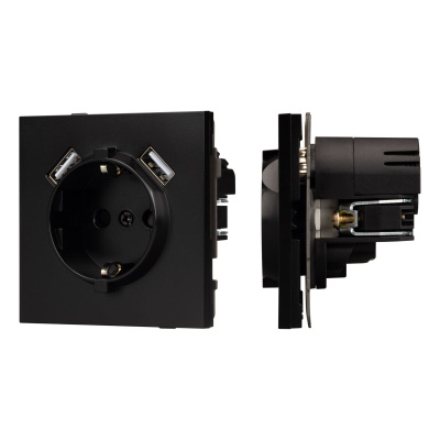 Механизм розетки с USB зарядкой Arlight SCT-TENDO-MUAA-PL-BK (230V, 16A) 054083