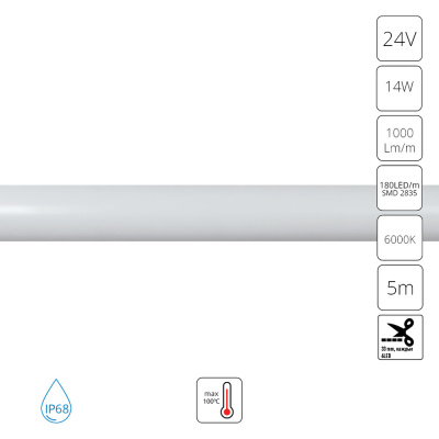 Гибкий влагозащищенный  неон Arte Lamp Neon Termo 24V 14W/m 6000K 5m IP68 A2418013-03-6K