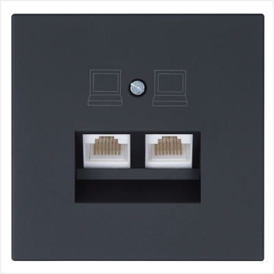 Интернет-розетка RJ45 двойная с накладкой, цвет Черный матовый (soft touch) Jasmart FD6106PBM