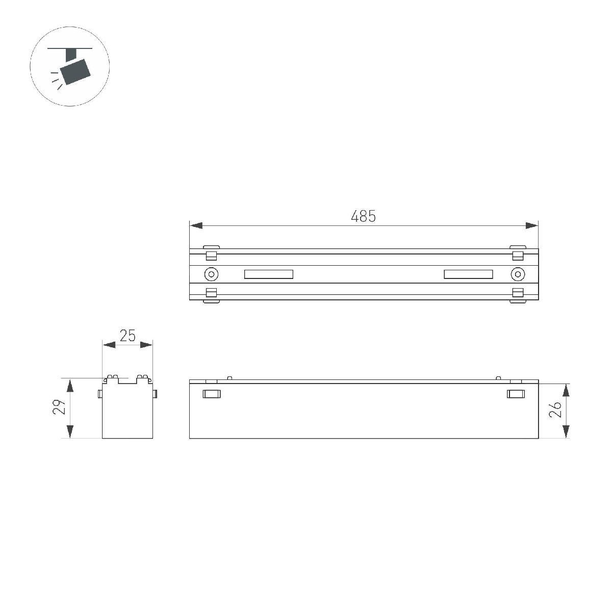 Трековый магнитный светильник Arlight MAG-VIBE-FLAT-L485-24W Day4000 (BK, 100 deg, 48V) 044436