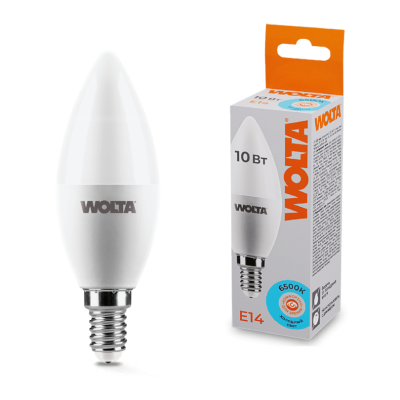 Светодиодная лампа WOLTA 10Вт 6500K E14 свеча матовая 25WC10E14