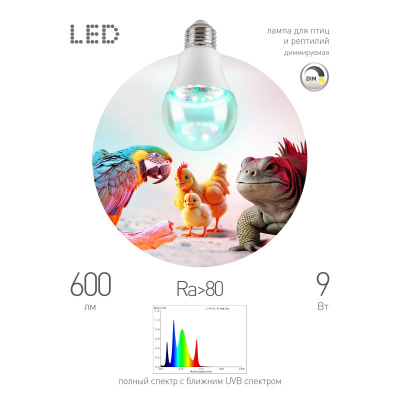 Светодиодная лампа для птиц и рептилий Эра FITO-Dim 9W Chicken E27 Б0059884