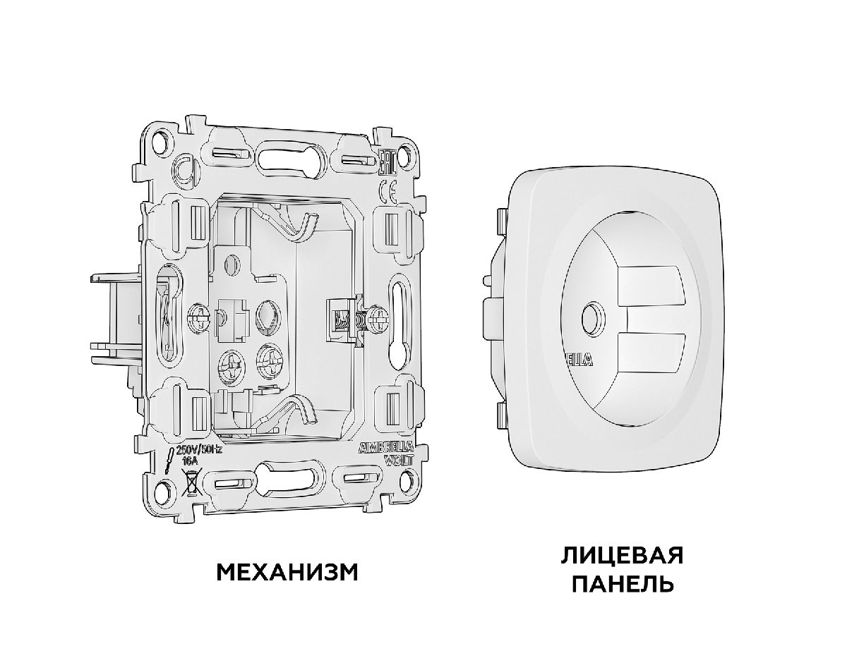 Комплект механизма розетки с/з со шторками Ambrella Volt Omega MO207010