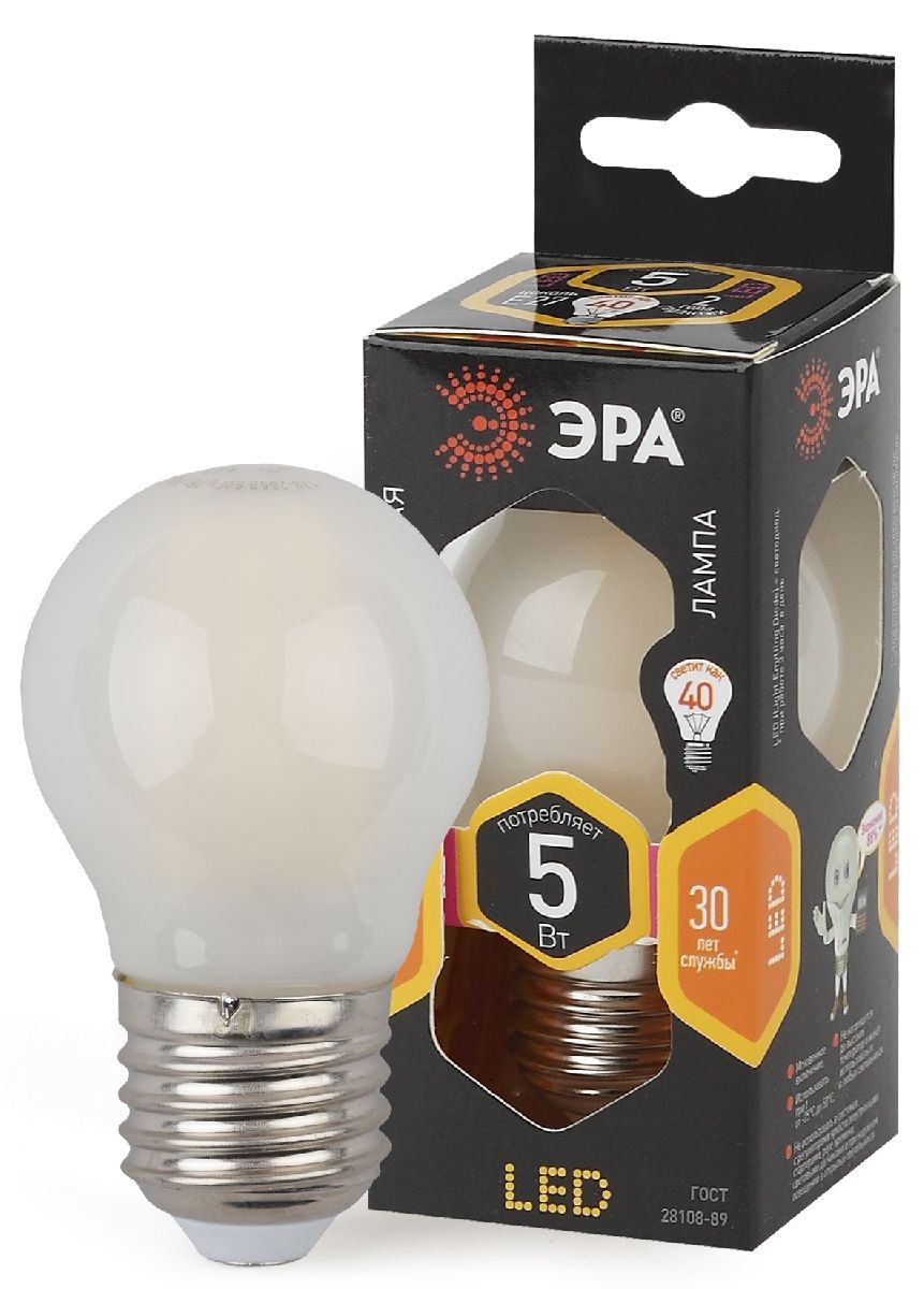 Лампа светодиодная Эра E27 5W 2700K F-LED P45-5W-827-E27 frost Б0027931