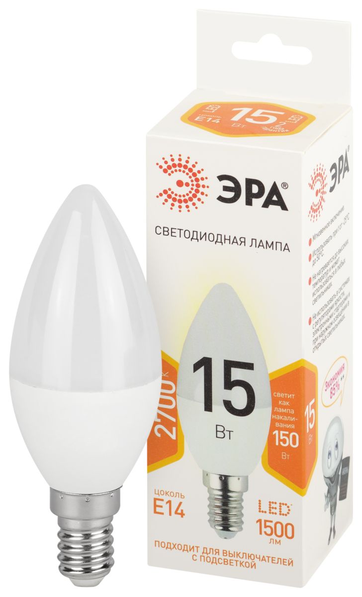 Лампа светодиодная Эра STD LED B35-15W-827-E14 2700K свеча