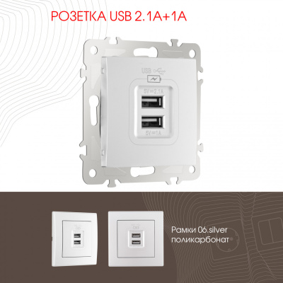 Розетка USB 2.1А+1А Arte Milano 206.46-1.silver